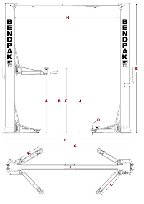 BENDPAK XPR-10AS-LP Low-Pro Arm Design, Dual-Width, 10,000 Lb. Capacity,  Two-Post Lift, Asymmetric, Screw Pad